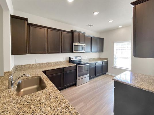Interior, Kitchen, Recessed Lighting, Wood Texture Flooring