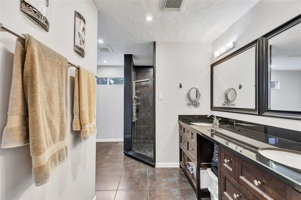 Bathroom, Dual Sink Vanities, Glass Shower, Interior, Recessed Lighting