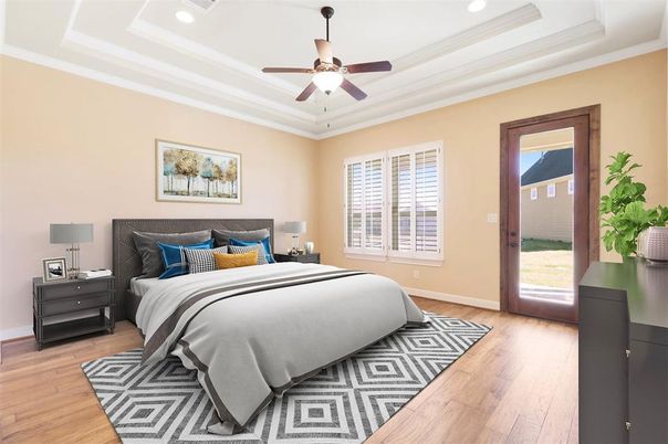 Bedroom, Interior, Recessed Lighting, Wood Texture Flooring