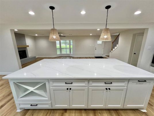 Interior, Kitchen, Pendant Lights, Recessed Lighting, Wood Texture Flooring