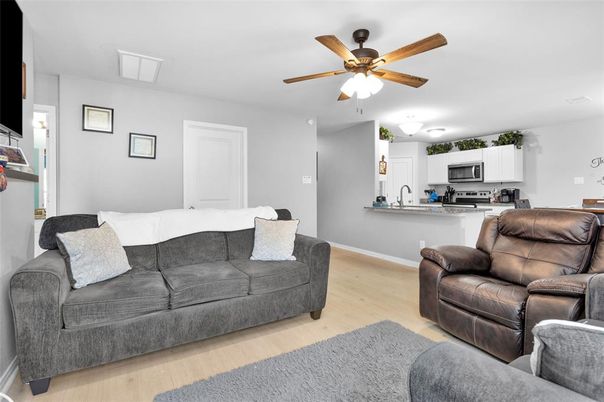 Interior, Kitchen, Living room, Stainless Steel Appliances, Wood Texture Flooring