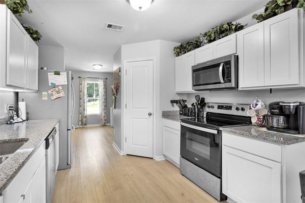 Interior, Kitchen, Stainless Steel Appliances, Wood Texture Flooring