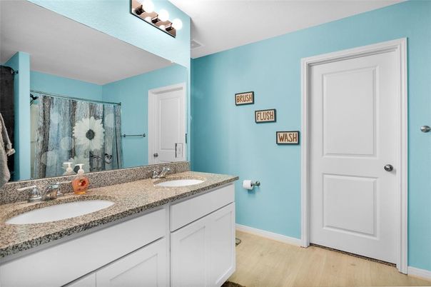 Bathroom, Dual Sink Vanities, Interior, Wood Texture Flooring