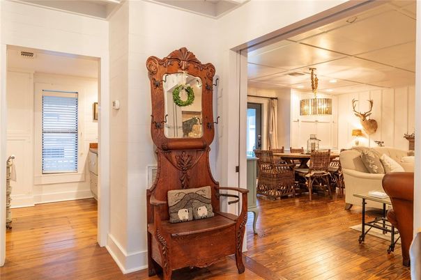 Dining room, Interior, Pendant Lights, Wood Texture Flooring