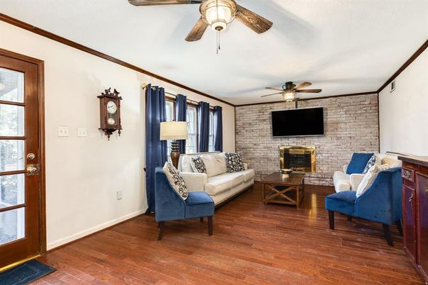 Interior, Living room, Stone Walls, Wood Texture Flooring