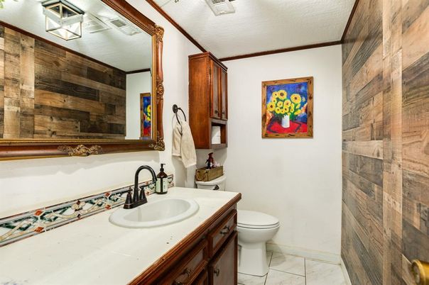 Bathroom, Interior, Tile Countertops, Wooden Walls
