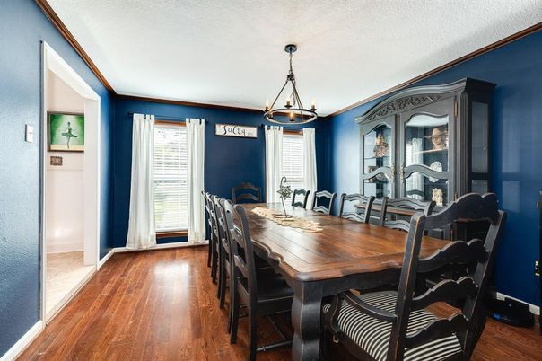 Dining room, Interior, Pendant Lights, Wood Texture Flooring