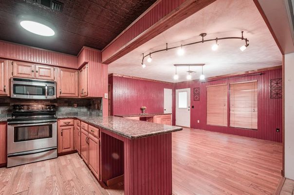 Interior, Kitchen, Stainless Steel Appliances, Wood Texture Flooring