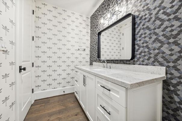 Bathroom, Dual Sink Vanities, Interior, Wood Texture Flooring