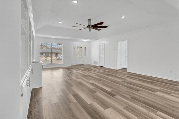 Empty room, Interior, Recessed Lighting, Wood Texture Flooring