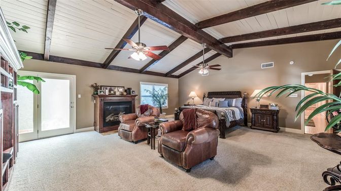 Bedroom, Fireplace, Interior, Wooden Beams