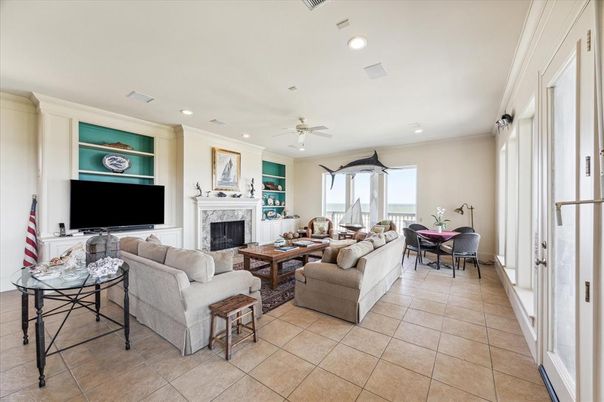 Dining room, Fireplace, Interior, Living room, Recessed Lighting