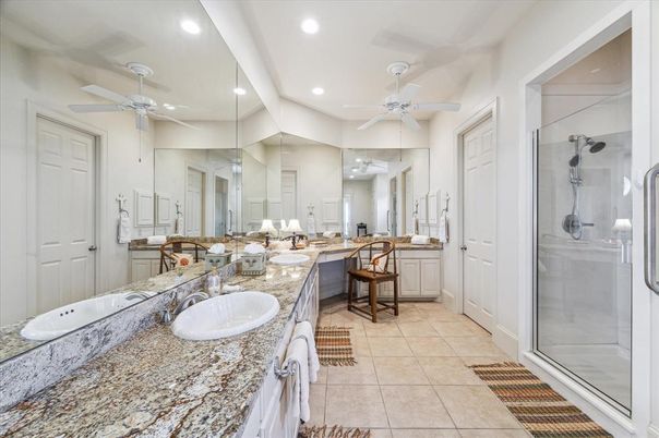 Bathroom, Dual Sink Vanities, Glass Shower, Interior, Recessed Lighting