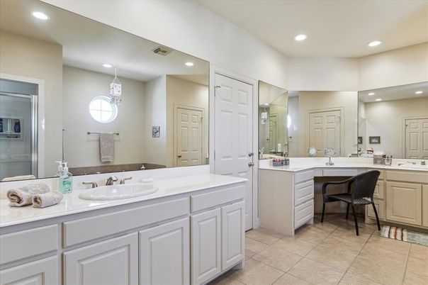 Bathroom, Dual Sink Vanities, Interior, Pendant Lights, Recessed Lighting