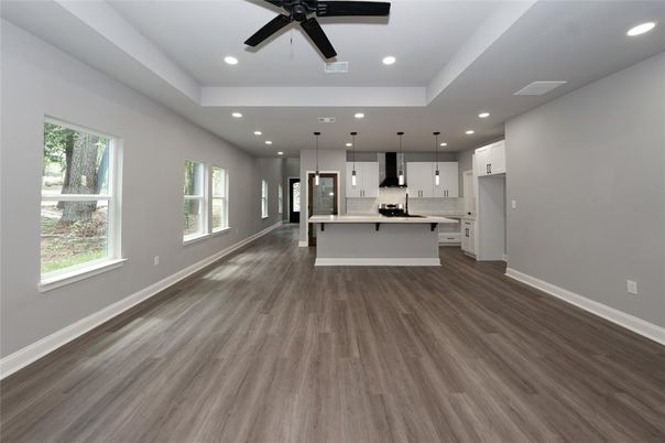 Interior, Kitchen, Pendant Lights, Recessed Lighting, Wood Texture Flooring
