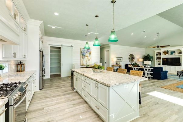 Interior, Kitchen, Living room, Pendant Lights, Recessed Lighting, Stainless Steel Appliances, Wood Texture Flooring