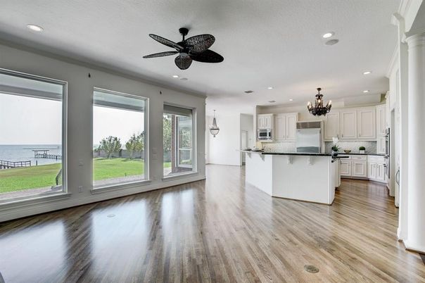 Chandelier, Interior, Kitchen, Recessed Lighting, Wood Texture Flooring