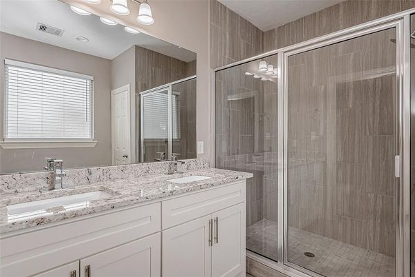 Bathroom, Dual Sink Vanities, Glass Shower, Interior