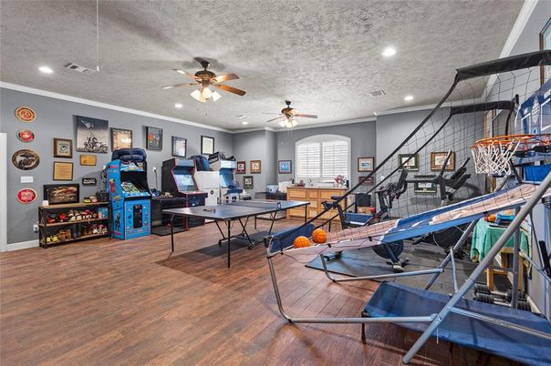 Game Room, Interior, Recessed Lighting, Wood Texture Flooring