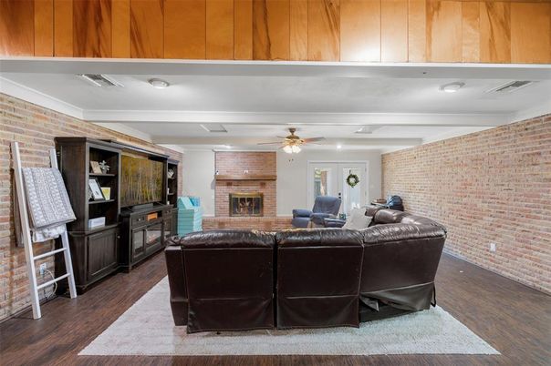 Fireplace, Interior, Living room, Stone Walls, Wood Texture Flooring