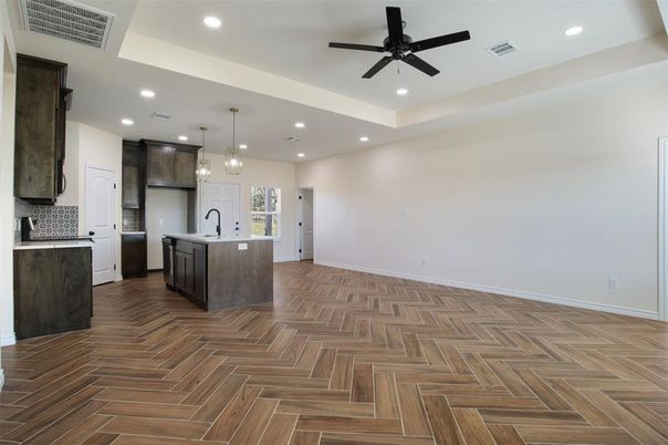 Interior, Kitchen, Pendant Lights, Recessed Lighting, Wood Texture Flooring