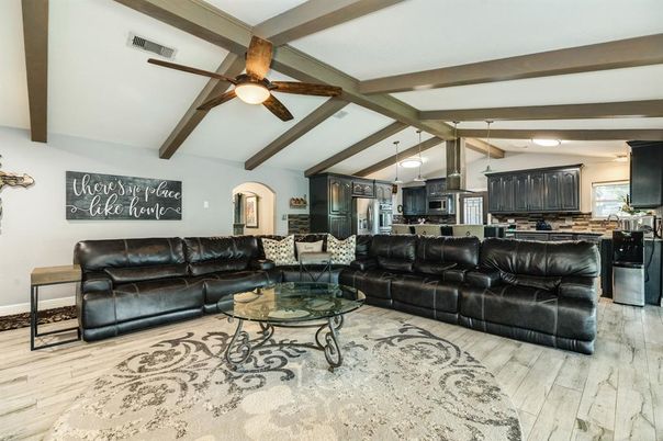 Interior, Kitchen, Living room, Pendant Lights, Wooden Beams, Wood Texture Flooring