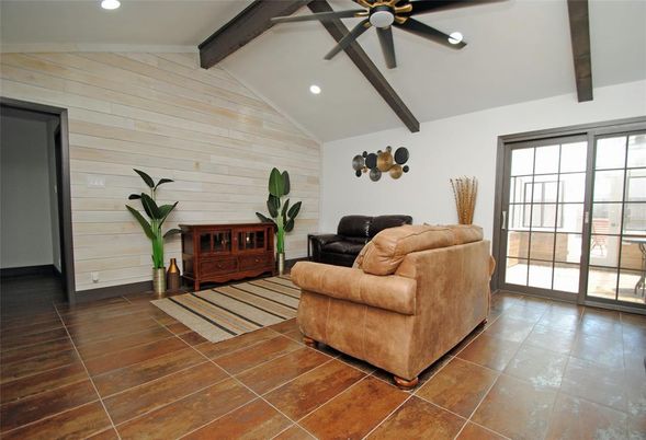 Interior, Living room, Recessed Lighting, Wooden Beams