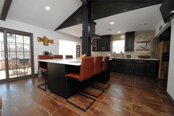 Interior, Kitchen, Recessed Lighting, Stone Walls, Wooden Beams