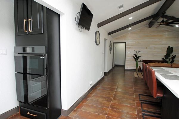 Interior, Recessed Lighting, Stone Walls, Wooden Beams