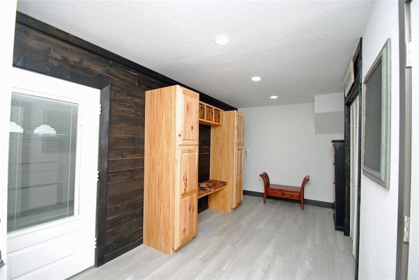 Interior, Recessed Lighting, Wood Texture Flooring, Wooden Walls