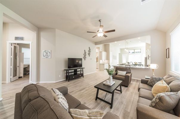 Interior, Kitchen, Living room, Pendant Lights, Recessed Lighting, Wood Texture Flooring
