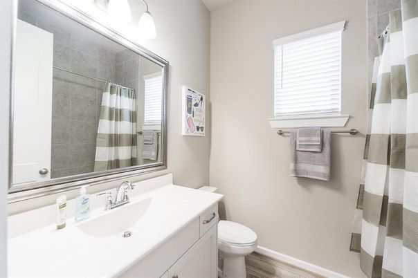 Bathroom, Glass Shower, Interior, Wood Texture Flooring
