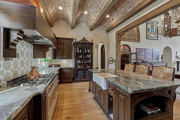 Interior, Kitchen, Recessed Lighting, Stainless Steel Appliances, Wooden Beams, Wooden Ceilings, Wood Texture Flooring