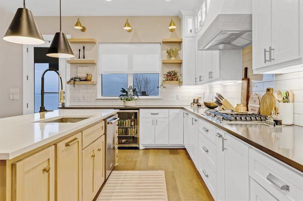 Interior, Kitchen, Pendant Lights, Stainless Steel Appliances, Wood Texture Flooring
