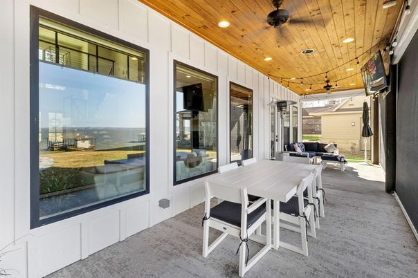 Dining room, Interior, Living room, Recessed Lighting, Water, Wooden Ceilings