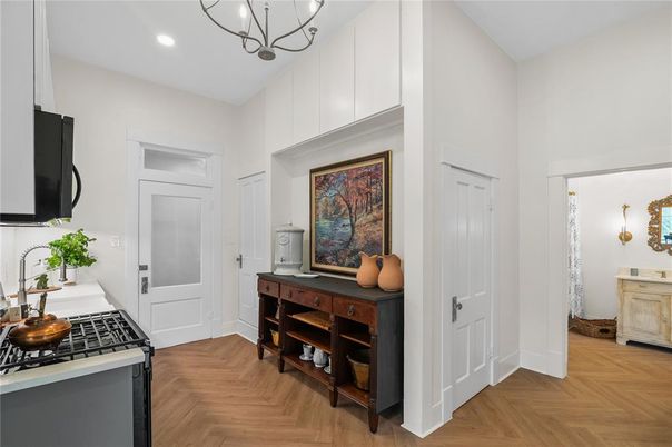 Interior, Kitchen, Recessed Lighting, Wood Texture Flooring