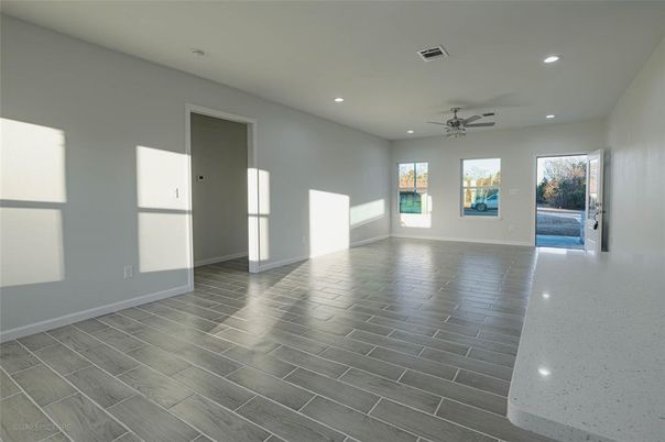 Empty room, Interior, Recessed Lighting, Wood Texture Flooring