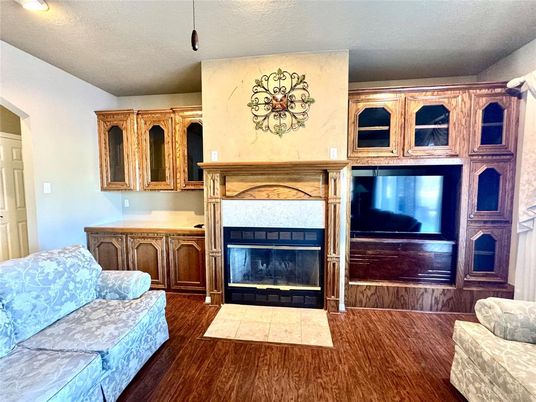 Fireplace, Interior, Recessed Lighting, Wood Texture Flooring