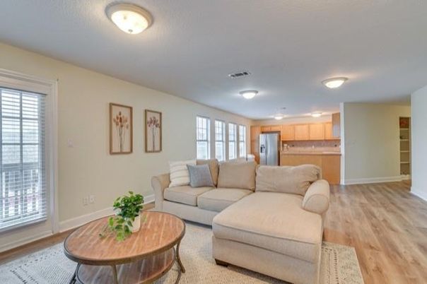Interior, Kitchen, Living room, Stainless Steel Appliances, Wood Texture Flooring