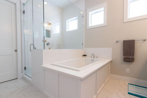 Bathroom, Glass Shower, Interior, Marble, Recessed Lighting