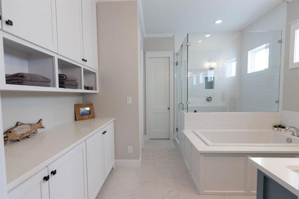 Bathroom, Glass Shower, Interior, Marble, Recessed Lighting