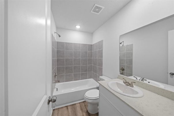 Bathroom, Interior, Recessed Lighting, Wood Texture Flooring