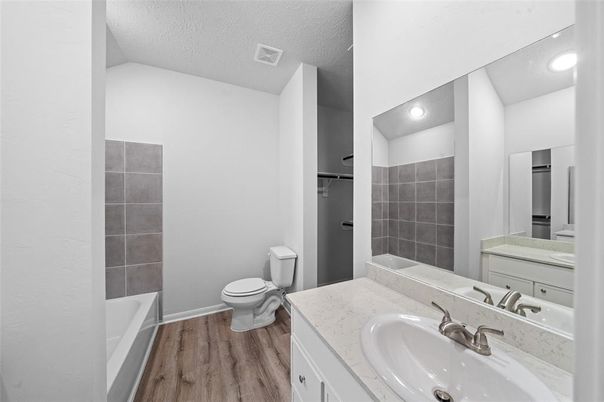 Bathroom, Interior, Recessed Lighting, Wood Texture Flooring