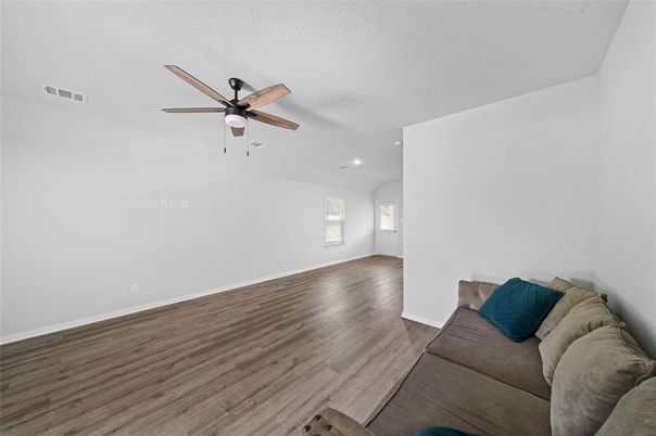 Empty room, Interior, Living room, Recessed Lighting, Wood Texture Flooring