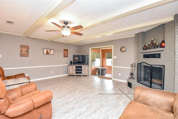 Fireplace, Interior, Living room, Stone Walls, Wood Texture Flooring