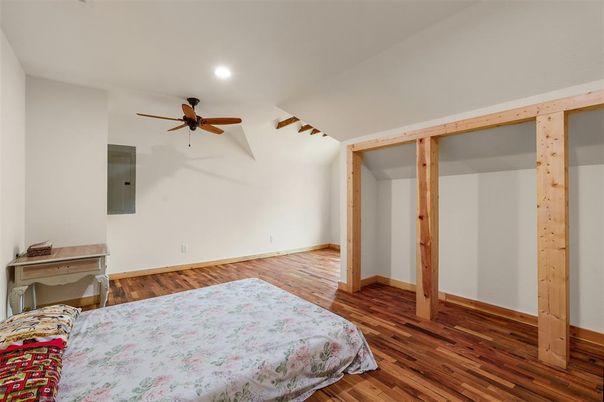 Bedroom, Interior, Recessed Lighting, Wood Texture Flooring