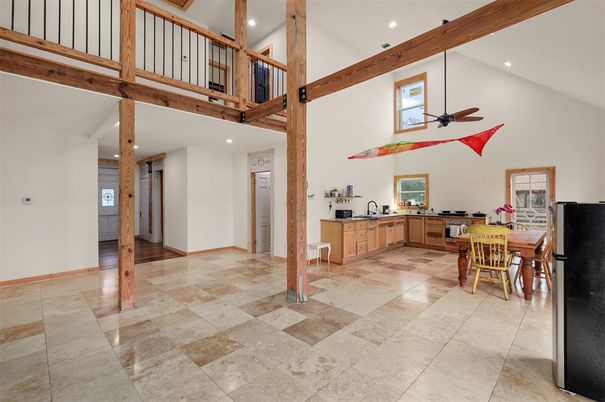 Dining room, Interior, Kitchen, Recessed Lighting, Wooden Beams