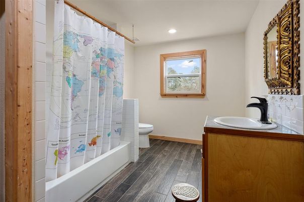 Bathroom, Interior, Recessed Lighting, Wood Texture Flooring