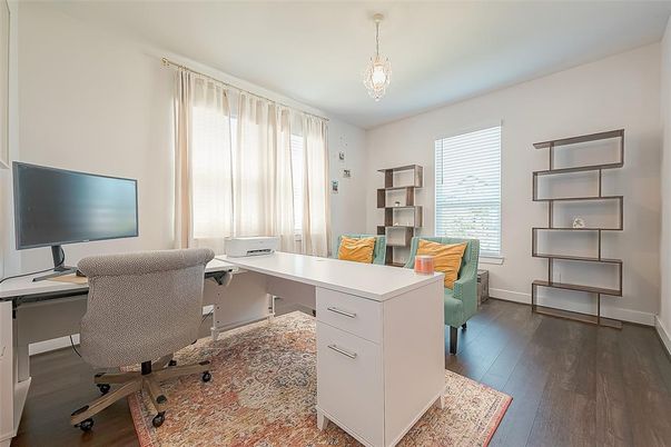 Chandelier, Home Office, Interior, Wood Texture Flooring