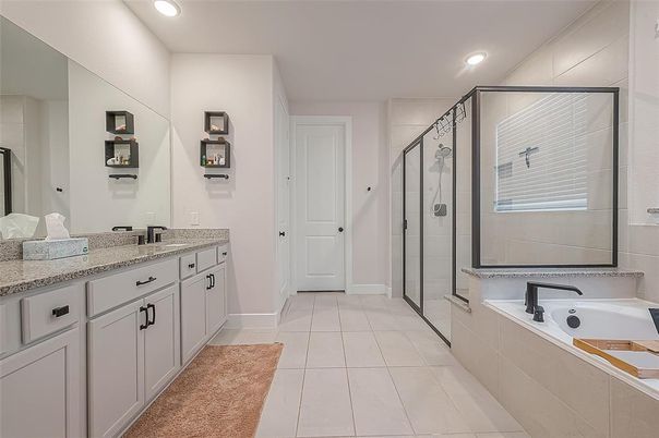 Bathroom, Dual Sink Vanities, Glass Shower, Interior, Recessed Lighting